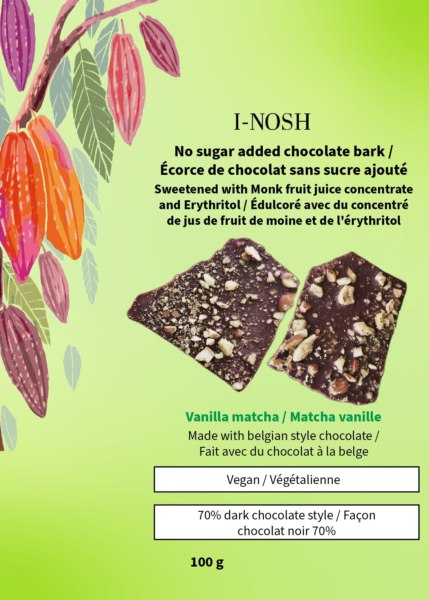 No sugar added chocolate bark - Vanilla matcha